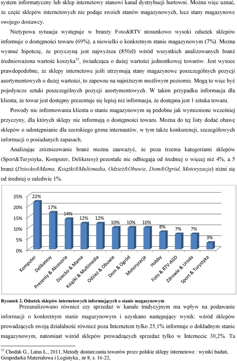 Nietypowa sytuacja występuje w branży Foto&RTV stosunkowo wysoki odsetek sklepów informuje o dostępności towaru (69%), a niewielki o konkretnym stanie magazynowym (7%).