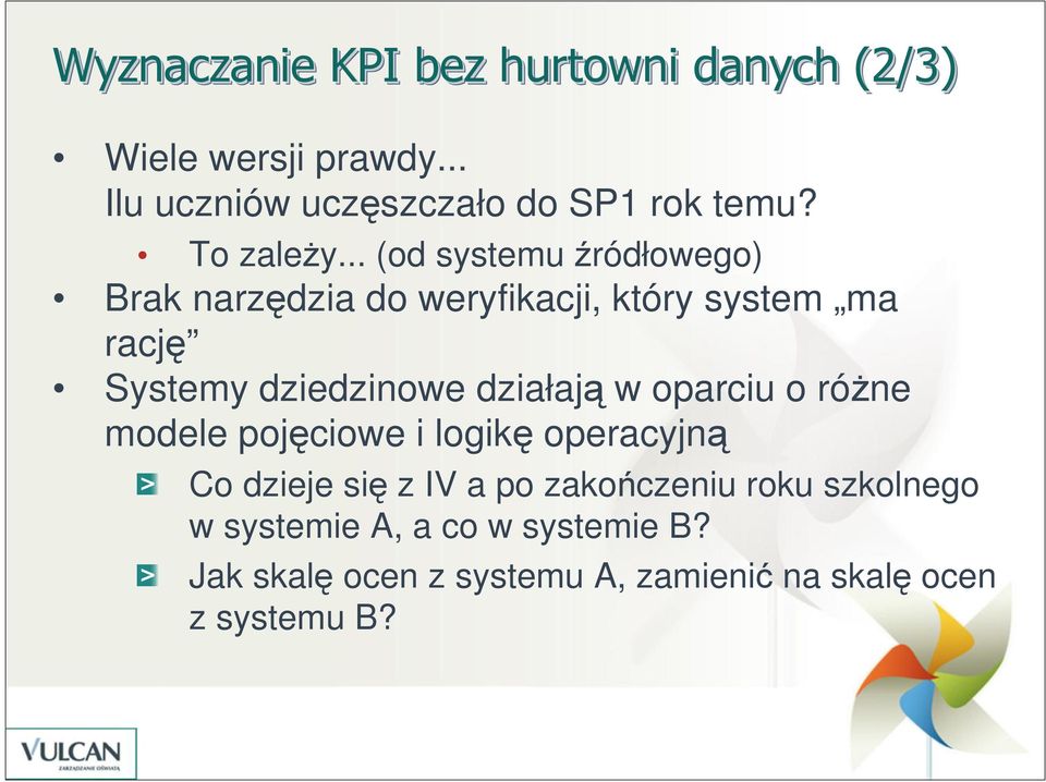 .. (od systemu źródłowego) Brak narzędzia do weryfikacji, który system ma rację Systemy dziedzinowe