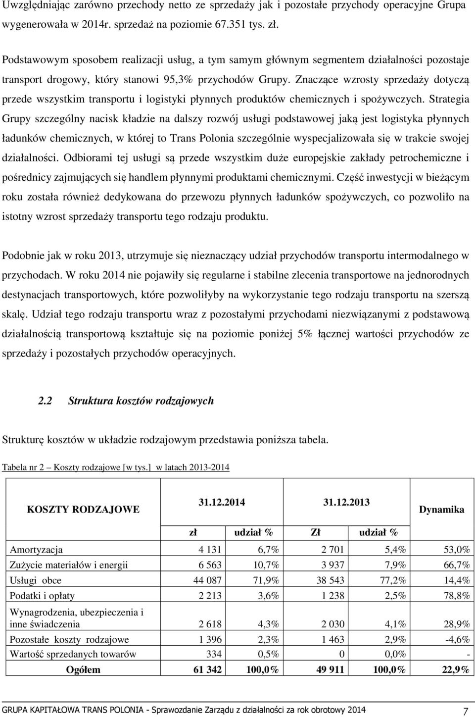 Znaczące wzrosty sprzedaży dotyczą przede wszystkim transportu i logistyki płynnych produktów chemicznych i spożywczych.