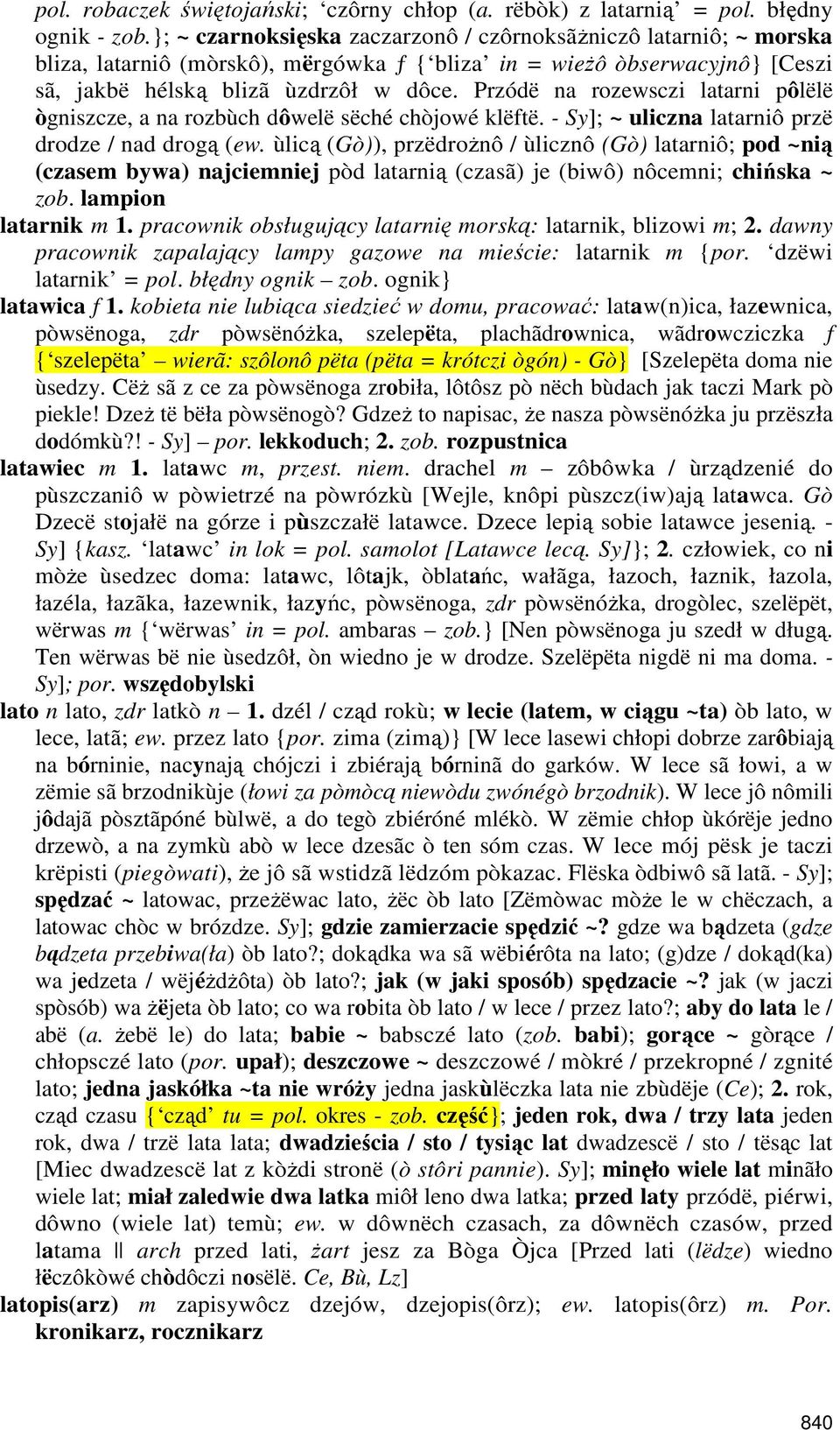 Przódë na rozewsczi latarni pôlëlë ògniszcze, a na rozbùch dôwelë sëché chòjowé klëftë. - Sy]; ~ uliczna latarniô przë drodze / nad drogą (ew.