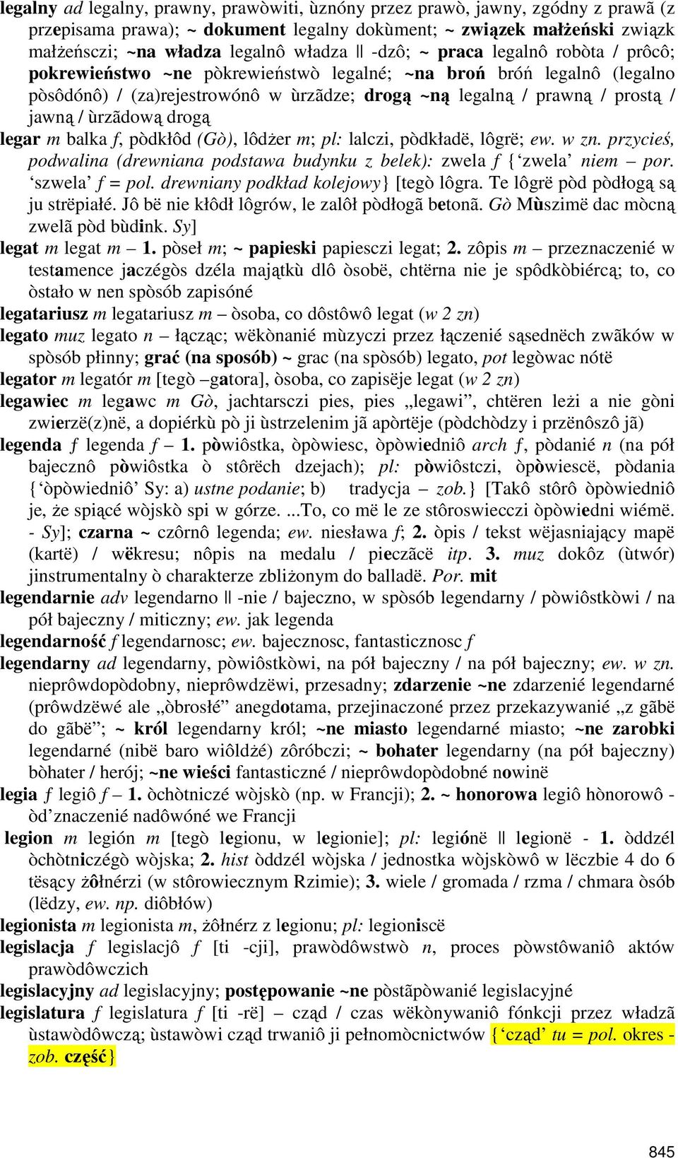 ùrzãdową drogą legar m balka f, pòdkłôd (Gò), lôdżer m; pl: lalczi, pòdkładë, lôgrë; ew. w zn. przycieś, podwalina (drewniana podstawa budynku z belek): zwela f { zwela niem por. szwela f = pol.