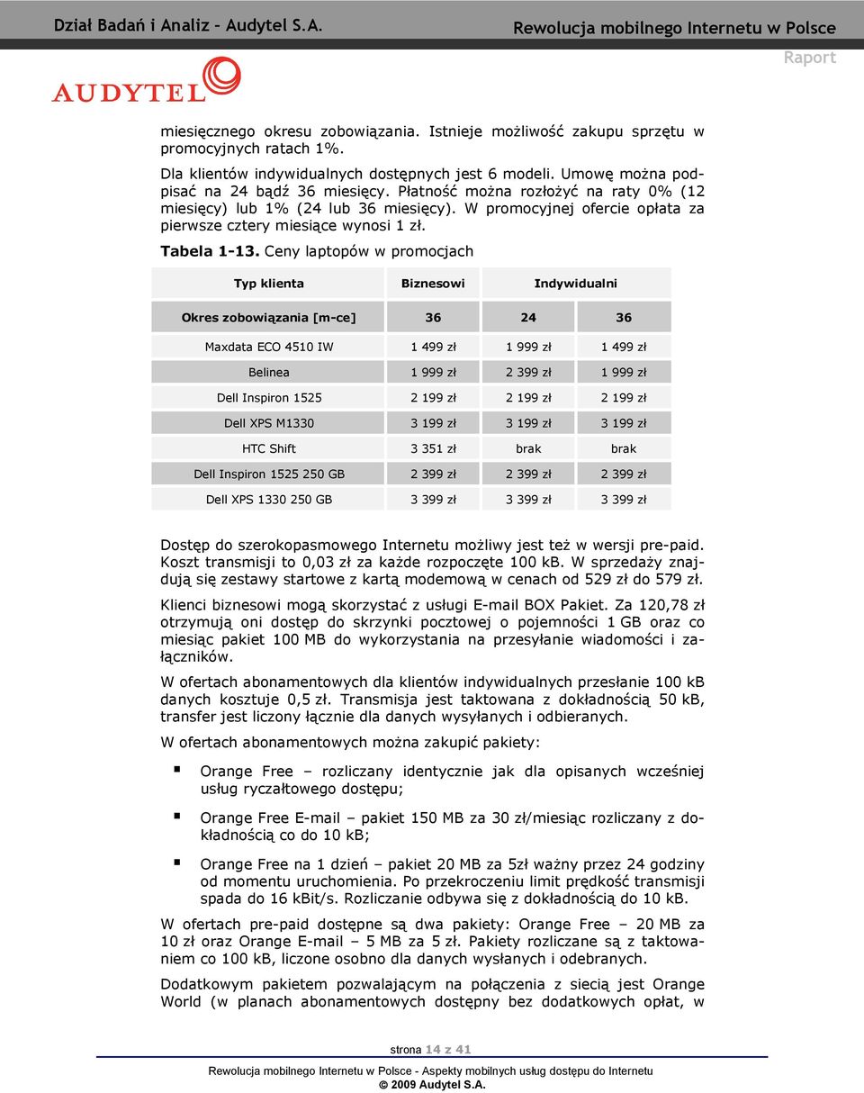 Ceny lptopów w promocjch Typ klient Biznesowi Indywidulni Okres zobowiązni [m-ce] 36 24 36 Mxdt ECO 4510 IW 1 499 zł 1 999 zł 1 499 zł Beline 1 999 zł 2 399 zł 1 999 zł Dell Inspiron 1525 2 199 zł 2