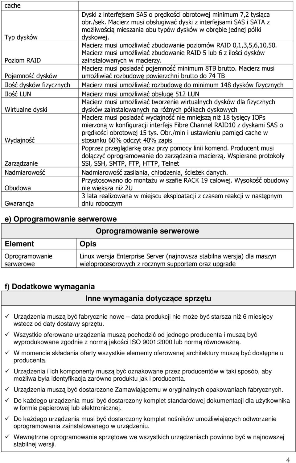 Macierz musi umoŝliwiać zbudowanie poziomów RAID 0,1,3,5,6,10,50. Macierz musi umoŝliwiać zbudowanie RAID 5 lub 6 z ilości dysków zainstalowanych w macierzy.