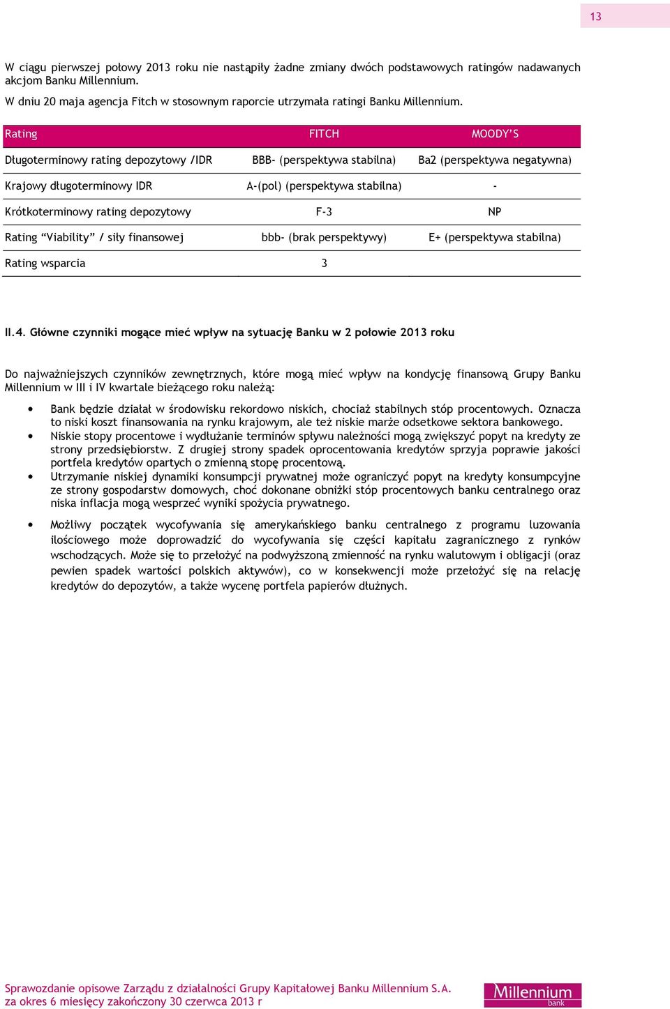 Rating FITCH MOODY S Długoterminowy rating depozytowy /IDR BBB- (perspektywa stabilna) Ba2 (perspektywa negatywna) Krajowy długoterminowy IDR A-(pol) (perspektywa stabilna) - Krótkoterminowy rating