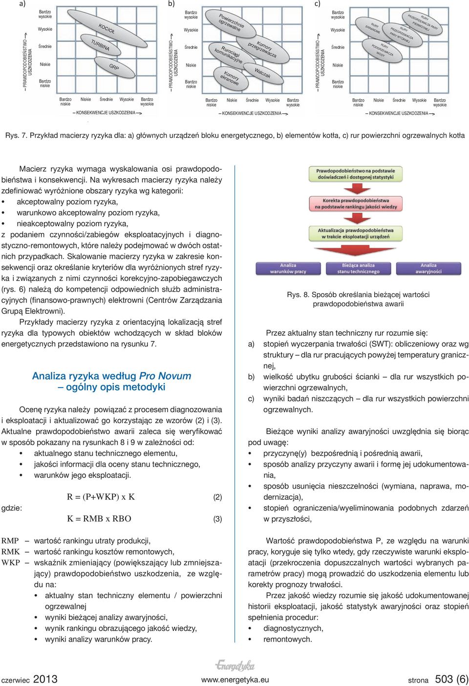 Przykład macierzy ryzyka dla: a) głównych urządzeń bloku energetycznego, b) elementów kotła, c) rur powierzchni ogrzewalnych kotła Macierz ryzyka wymaga wyskalowania osi prawdopodobieństwa i