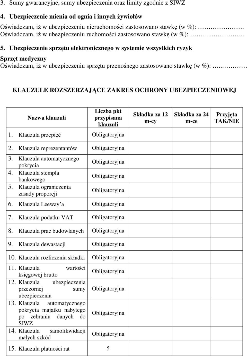 Ubezpieczenie sprzętu elektronicznego w systemie wszystkich ryzyk Sprzęt medyczny Oświadczam, iż w ubezpieczeniu sprzętu przenośnego zastosowano stawkę (w %):.