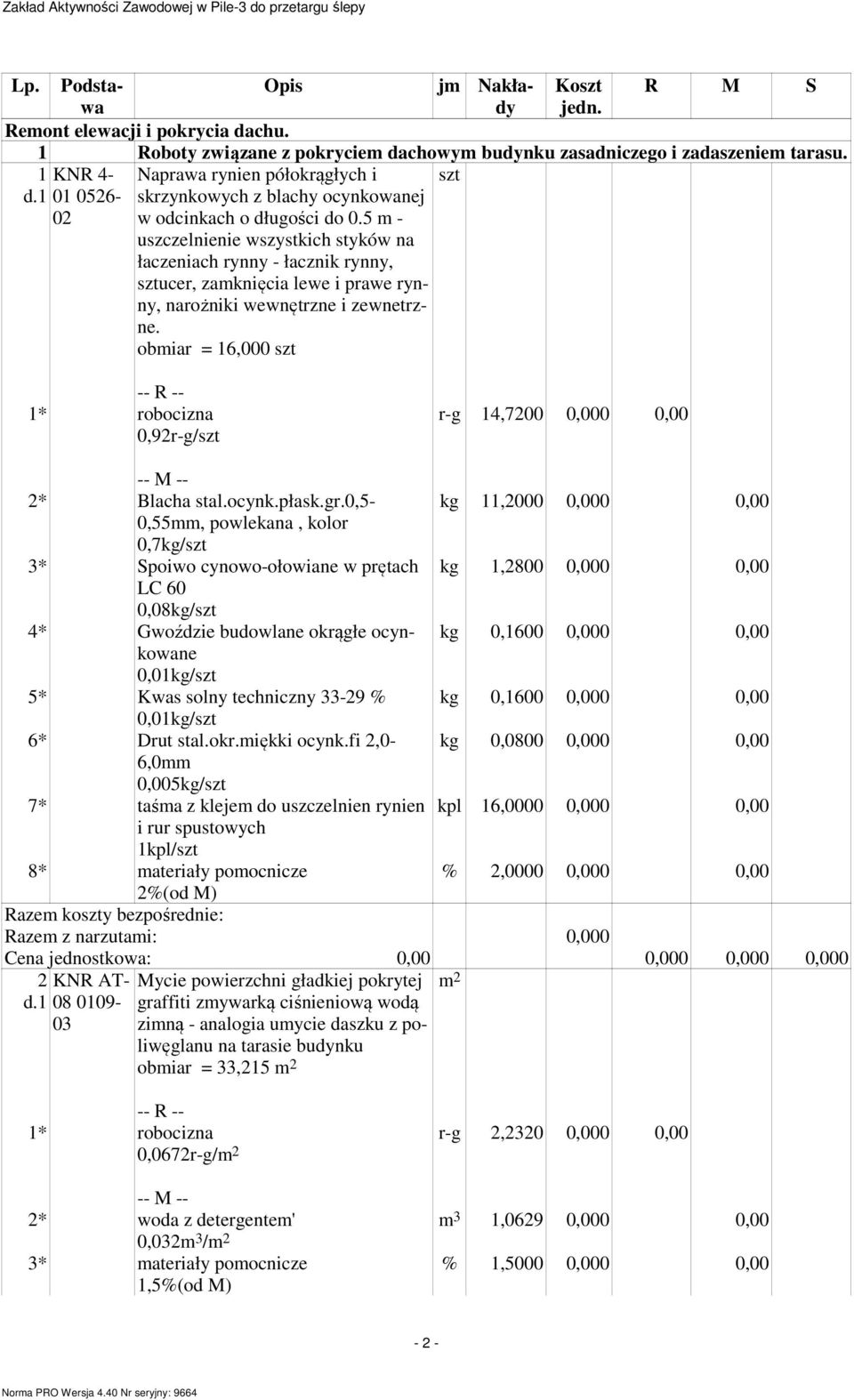 5 m - uszczelnienie wszystkich styków na łaczeniach rynny - łacznik rynny, sztucer, zamknięcia lewe i prawe rynny, narożniki wewnętrzne i zewnetrzne.