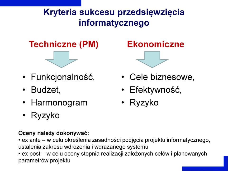 celu określenia zasadności podjęcia projektu informatycznego, ustalenia zakresu wdrożenia i