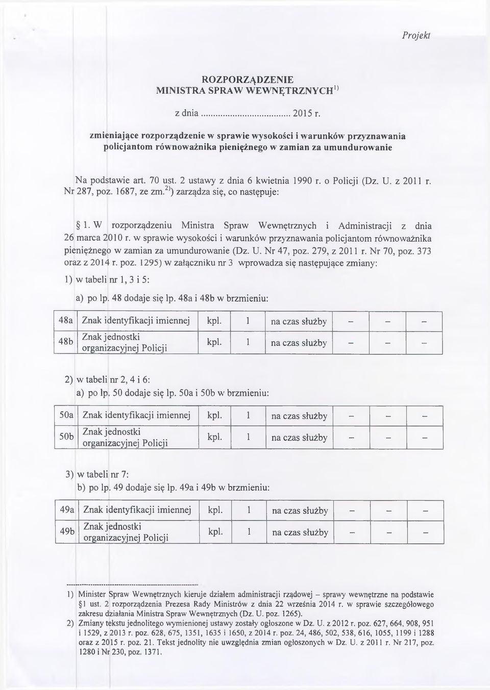 o Policji (Dz. U. z 2011 r. N r 287, poz. 1687, ze zm.2)) zarządza się, co następuje: 1.W rozporządzeniu Ministra Spraw Wewnętrznych i Administracji z dnia 26 marca 2010 r.