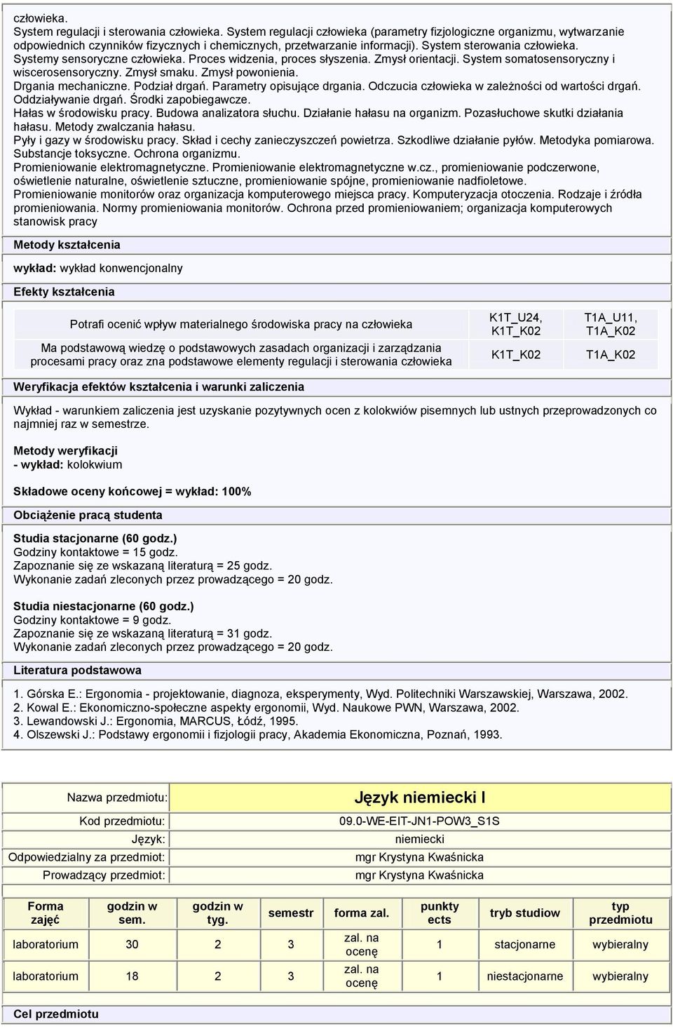 Systemy sensoryczne człowieka. Proces widzenia, proces słyszenia. Zmysł orientacji. System somatosensoryczny i wiscerosensoryczny. Zmysł smaku. Zmysł powonienia. Drgania mechaniczne. Podział drgań.