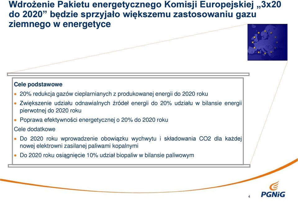 bilansie energii pierwotnej do 2020 roku Poprawa efektywności energetycznej o 20% do 2020 roku Cele dodatkowe Do 2020 roku wprowadzenie obowiązku