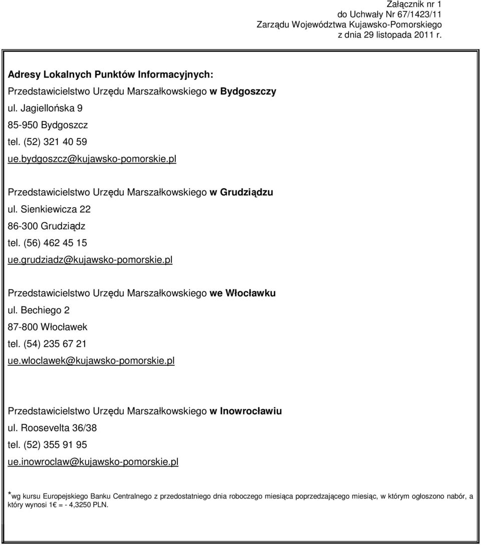 pl Przedstawicielstwo Urzędu Marszałkowskiego w Grudziądzu ul. Sienkiewicza 22 86-300 Grudziądz tel. (56) 462 45 15 ue.grudziadz@kujawsko-pomorskie.