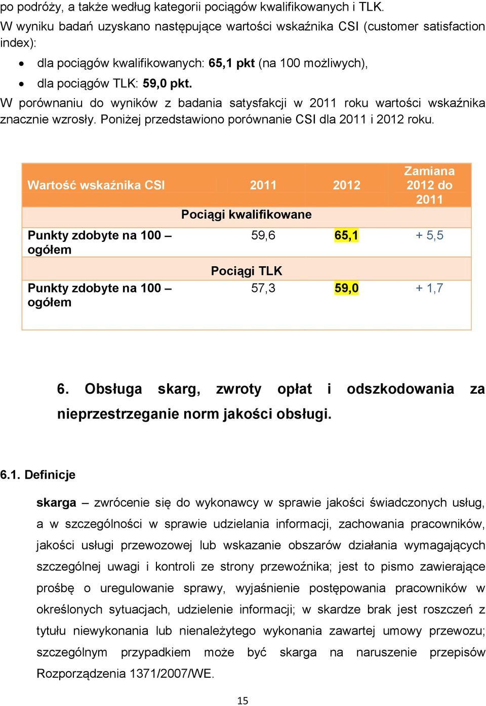 W porównaniu do wyników z badania satysfakcji w 2011 roku wartości wskaźnika znacznie wzrosły. Poniżej przedstawiono porównanie CSI dla 2011 i 2012 roku.