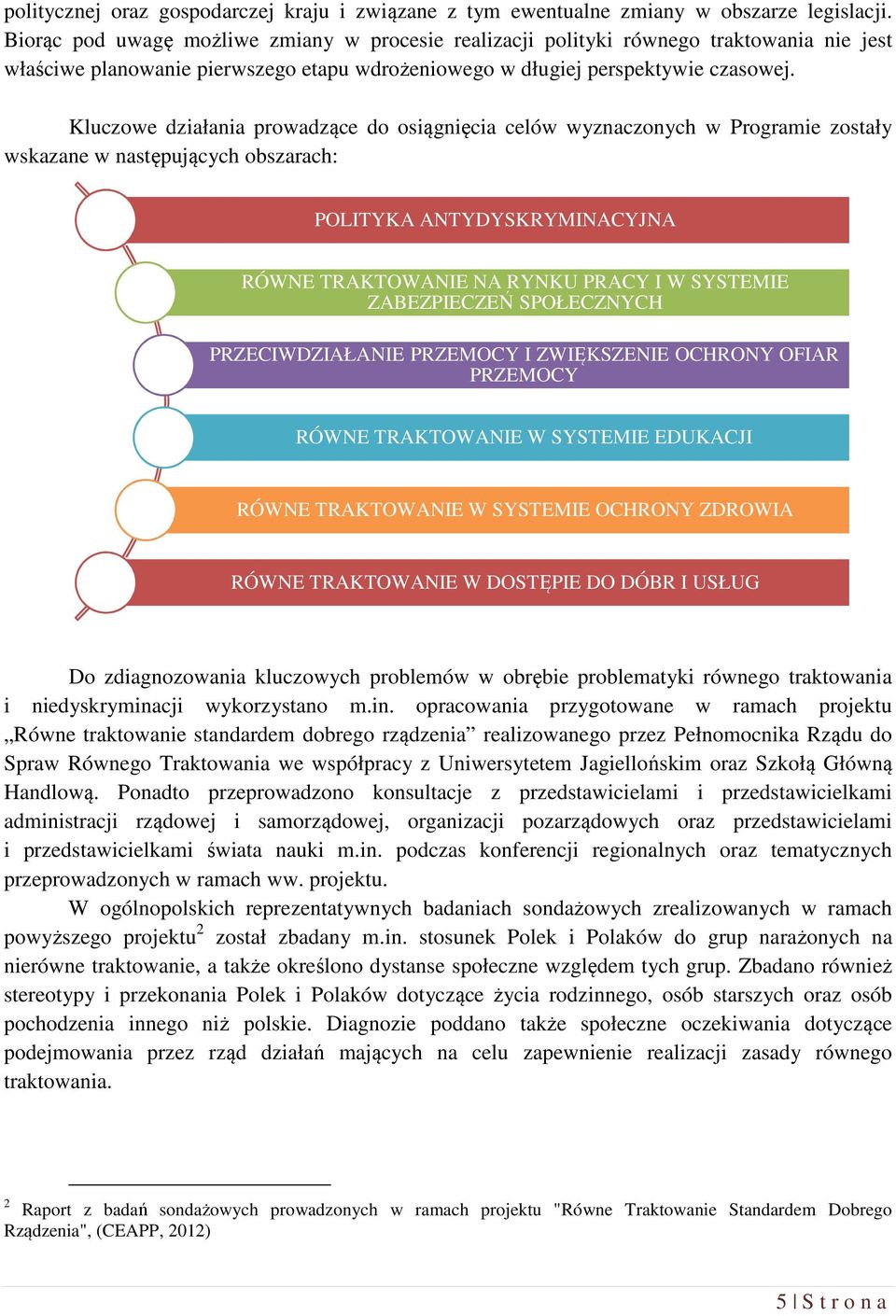 Kluczowe prowadzące do osiągnięcia celów wyznaczonych w Programie zostały wskazane w następujących obszarach: POLITYKA ANTYDYSKRYMINACYJNA RÓWNE TRAKTOWANIE NA RYNKU PRACY I W SYSTEMIE ZABEZPIECZEŃ