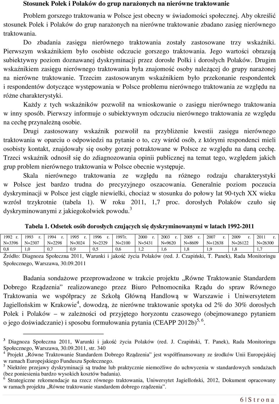 Pierwszym wskaźnikiem było osobiste odczucie gorszego traktowania. Jego wartości obrazują subiektywny poziom doznawanej dyskryminacji przez dorosłe Polki i dorosłych Polaków.