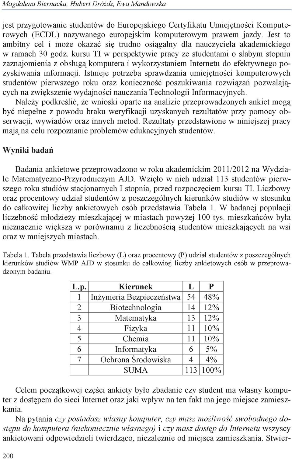 kursu TI w perspektywie pracy ze studentami o słabym stopniu zaznajomienia z obsługą komputera i wykorzystaniem Internetu do efektywnego pozyskiwania informacji.