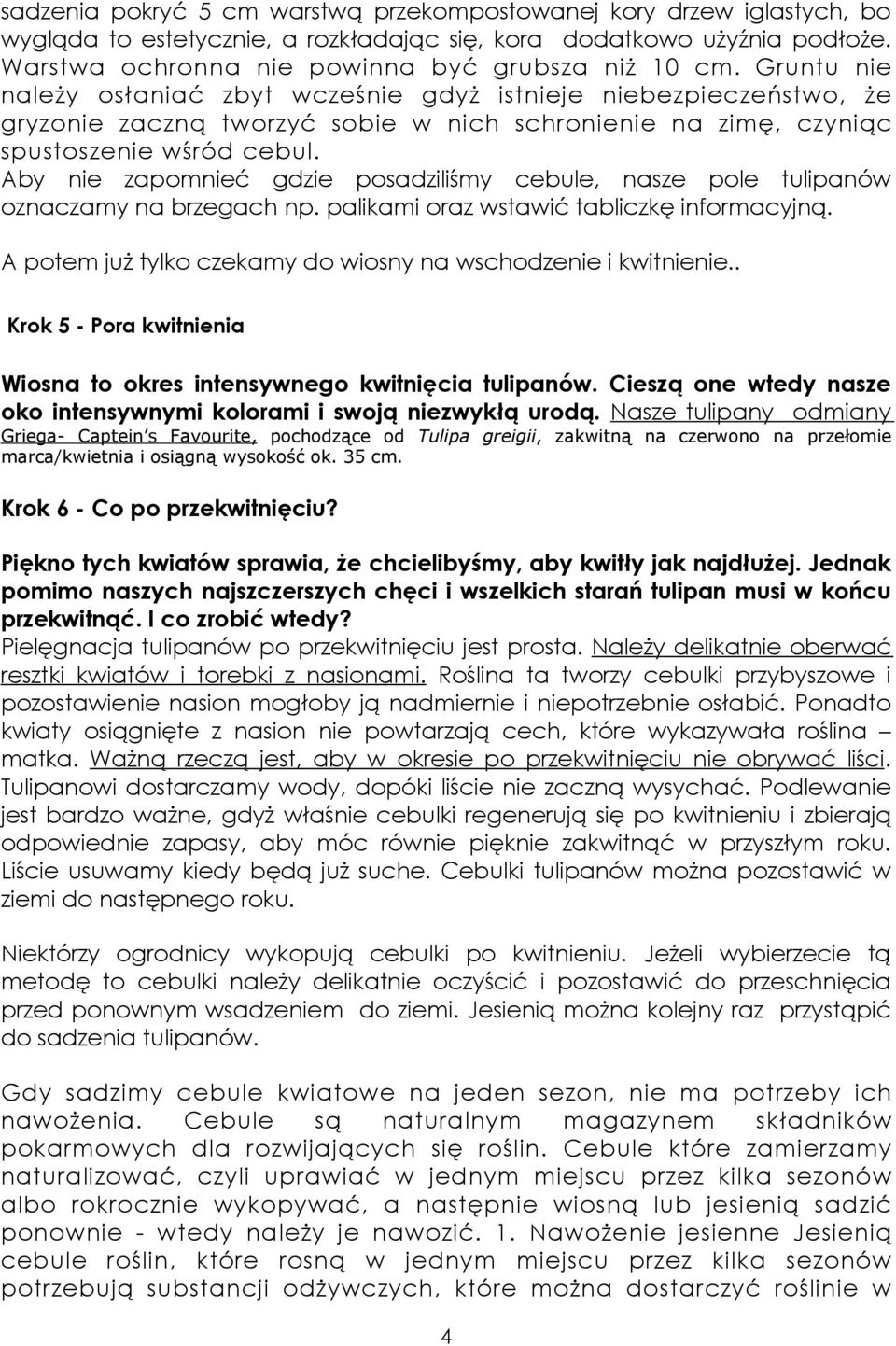 Aby nie zapomnieć gdzie posadziliśmy cebule, nasze pole tulipanów oznaczamy na brzegach np. palikami oraz wstawić tabliczkę informacyjną.