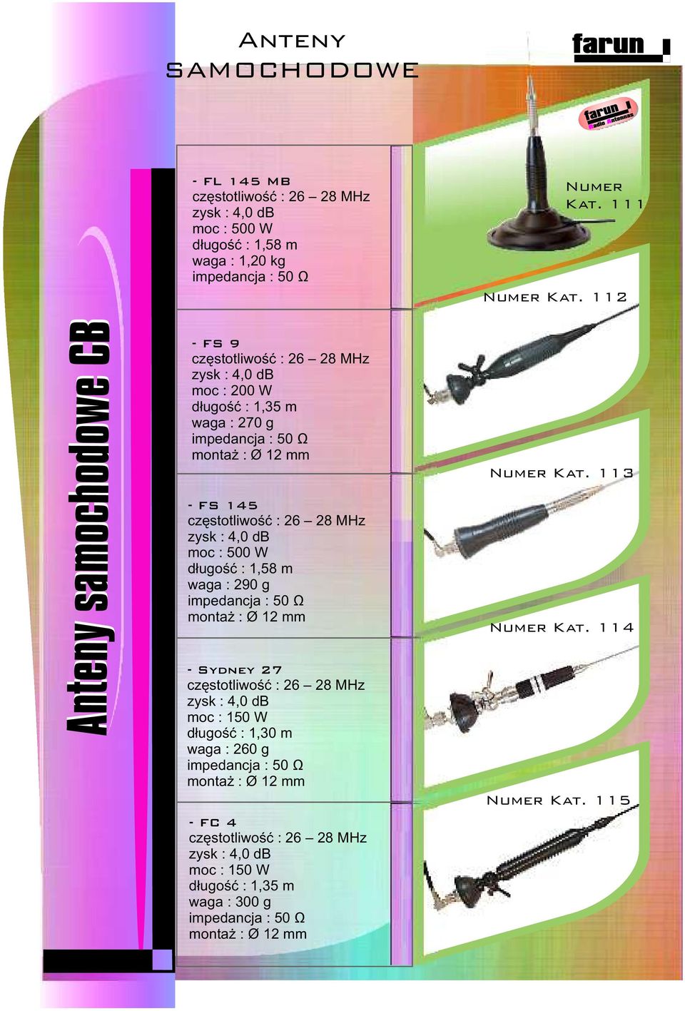 waga : 290 g monta : O 12 mm - Sydney 27 moc : 150 W d³ugoœæ : 1,30 m waga : 260 g monta : O 12 mm -