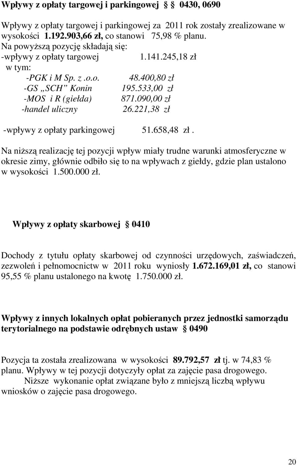 221,38 zł -wpływy z opłaty parkingowej 51.658,48 zł.