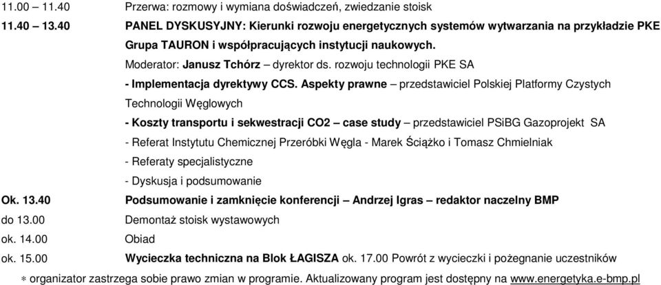 rozwoju technologii PKE SA - Implementacja dyrektywy CCS.