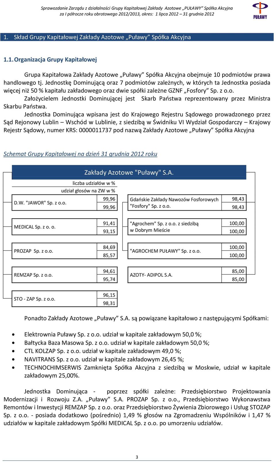 Jednostka Dominująca wpisana jest do Krajowego Rejestru Sądowego prowadzonego przez Sąd Rejonowy Lublin Wschód w Lublinie, z siedzibą w Świdniku VI Wydział Gospodarczy Krajowy Rejestr Sądowy, numer