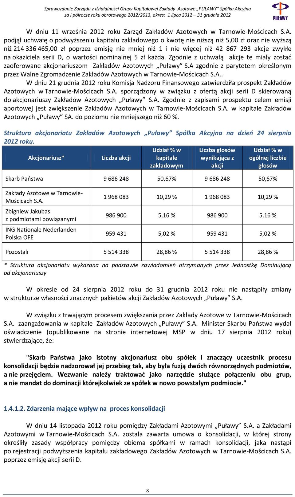 podjął uchwałę o podwyższeniu kapitału zakładowego o kwotę nie niższą niż 5,00 zł oraz nie wyższą niż 214 336 465,00 zł poprzez emisję nie mniej niż 1 i nie więcej niż 42 867 293 akcje zwykłe na