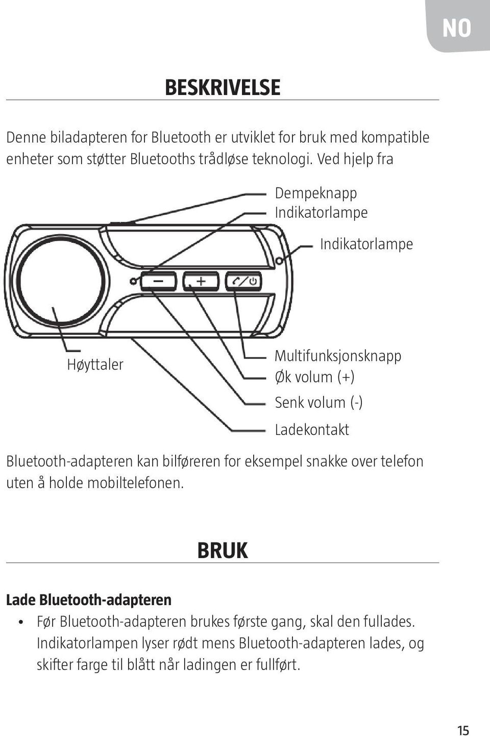 Bluetooth-adapteren kan bilføreren for eksempel snakke over telefon uten å holde mobiltelefonen.
