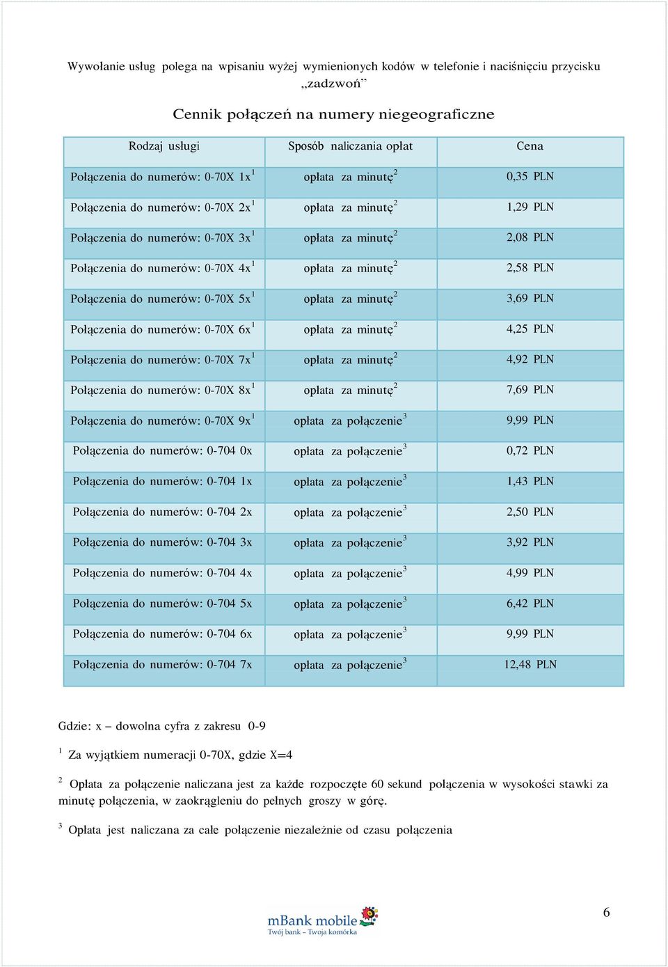 0-70X 4x 1 opłata za minutę 2 2,58 PLN Połączenia do numerów: 0-70X 5x 1 opłata za minutę 2 3,69 PLN Połączenia do numerów: 0-70X 6x 1 opłata za minutę 2 4,25 PLN Połączenia do numerów: 0-70X 7x 1