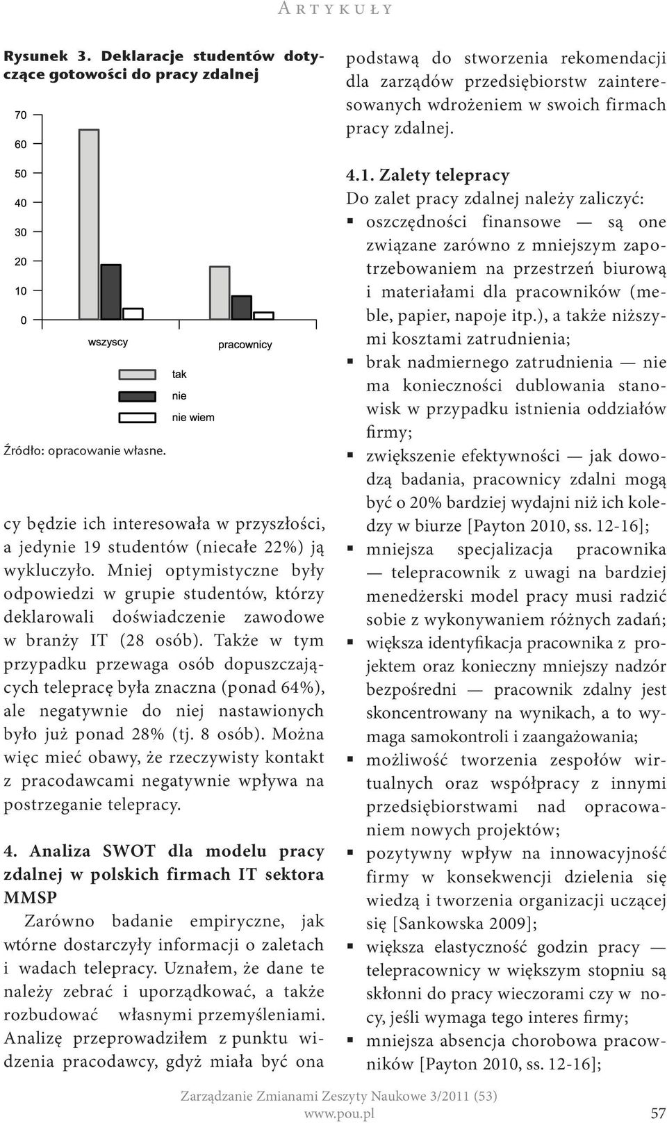 Mniej optymistyczne były odpowiedzi w grupie studentów, którzy deklarowali doświadczenie zawodowe w branży IT (28 osób).