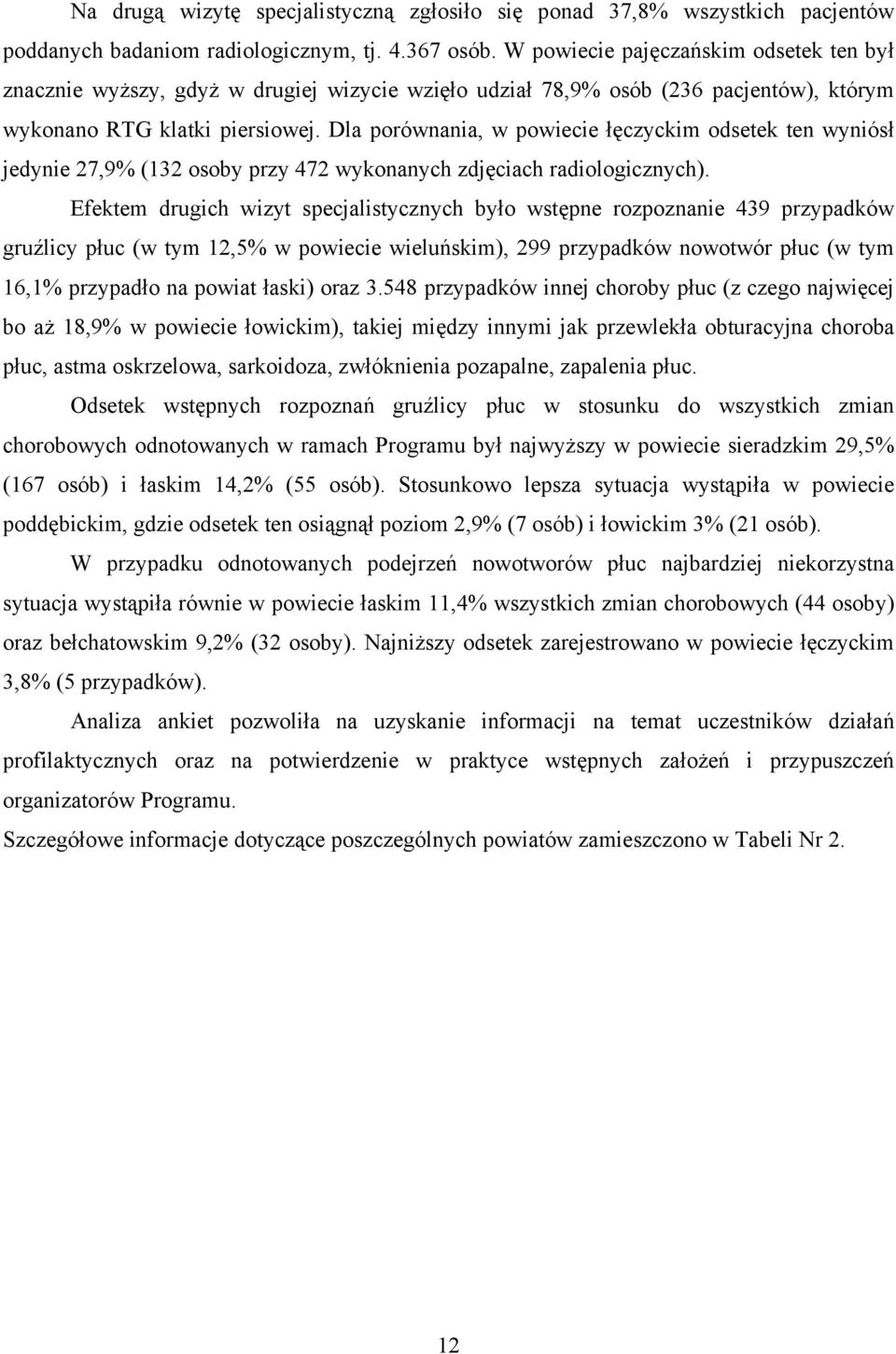 Dla porównania, w powiecie łęczyckim odsetek ten wyniósł jedynie 27,9% (132 osoby przy 472 wykonanych zdjęciach radiologicznych).