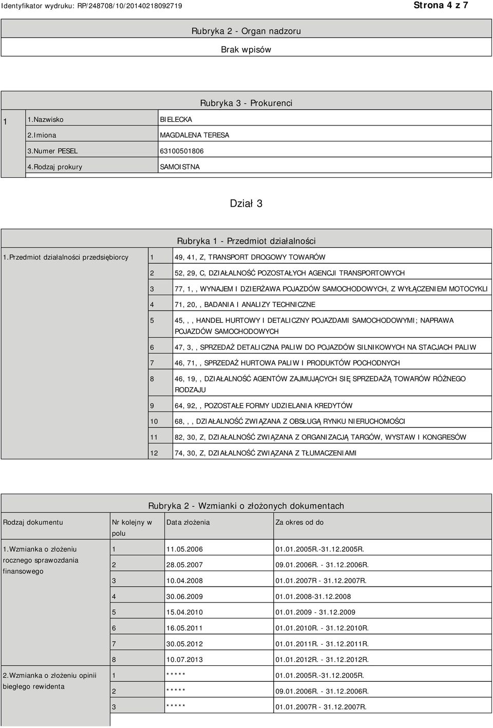 WYŁĄCZEM MOTOCYKLI 4 71, 20,, BADANIA I ANALIZY TECHNICZNE 5 45,,, HANDEL HURTOWY I DETALICZNY POJAZDAMI SAMOCHODOWYMI; NAPRAWA POJAZDÓW SAMOCHODOWYCH 6 47, 3,, SPRZEDAŻ DETALICZNA PALIW DO POJAZDÓW