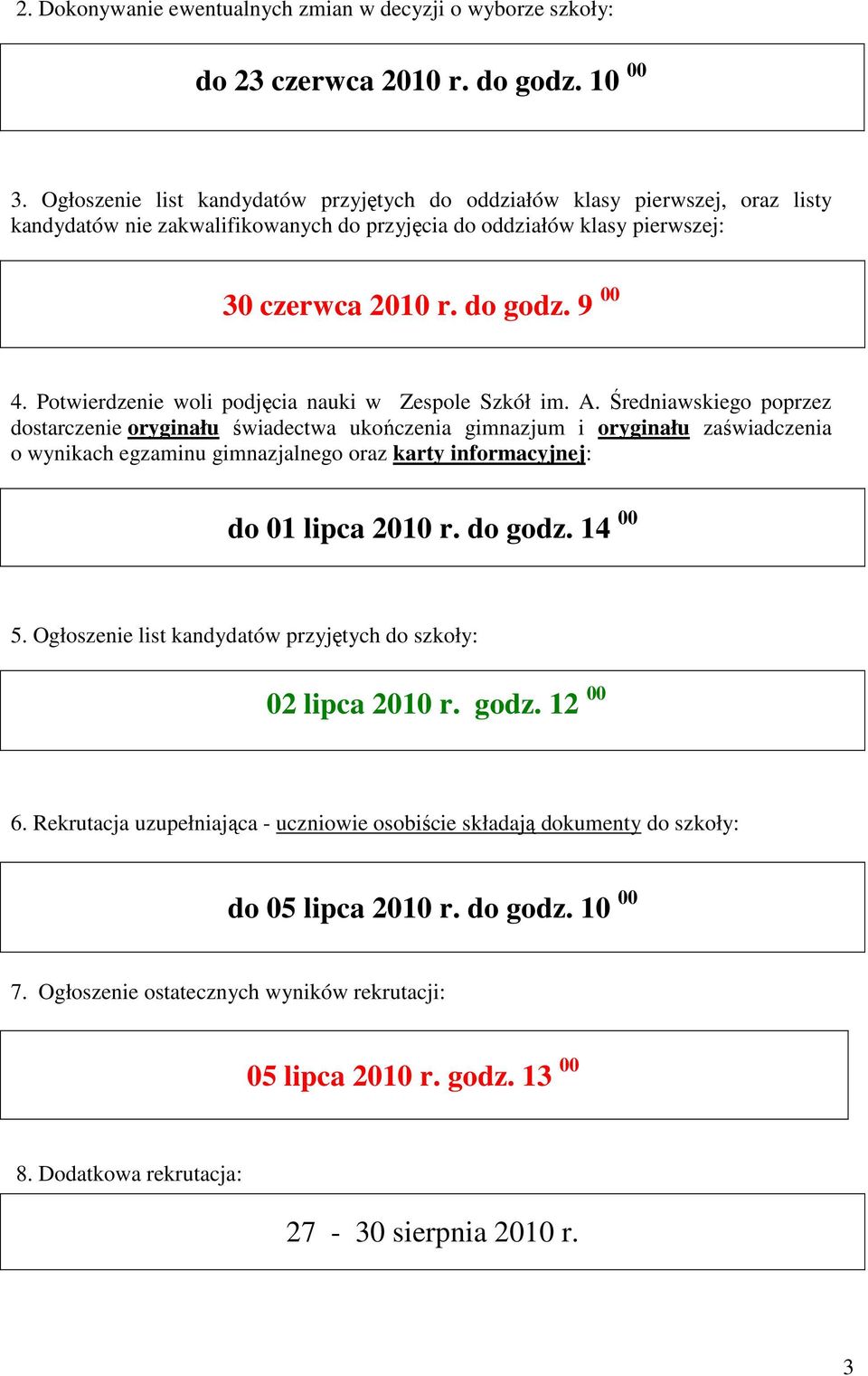 Potwierdzenie woli podjęcia nauki w Zespole Szkół im. A.