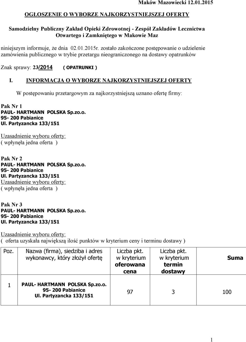 Zamkniętego w Makowie Maz niniejszym informuje, że dnia 0.01.015r.