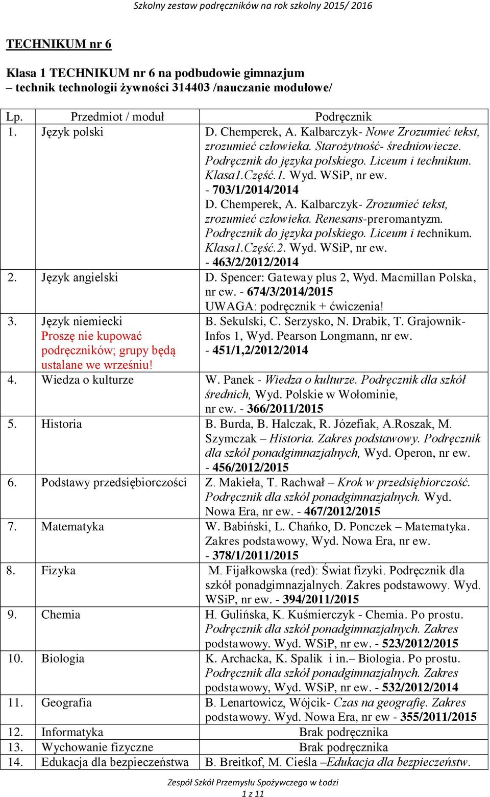 Chemperek, A. Kalbarczyk- Zrozumieć tekst, zrozumieć człowieka. Renesans-preromantyzm. Podręcznik do języka polskiego. Liceum i technikum. Klasa1.Część.2. Wyd. WSiP, nr ew. - 463/2/2012/2014 2.