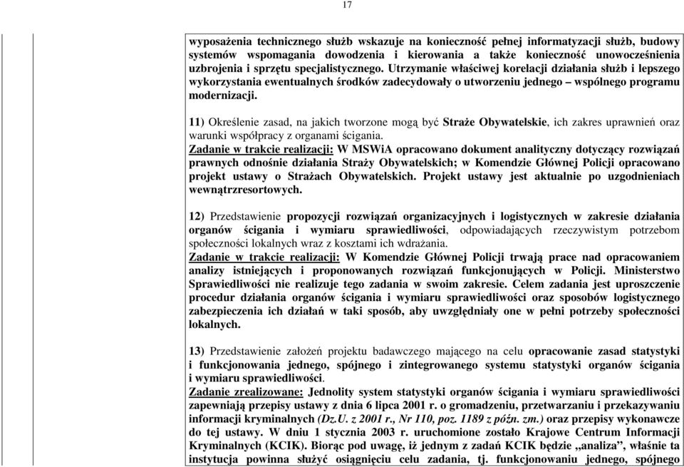 11) Okrelenie zasad, na jakich tworzone mog by Strae Obywatelskie, ich zakres uprawnie oraz warunki współpracy z organami cigania.