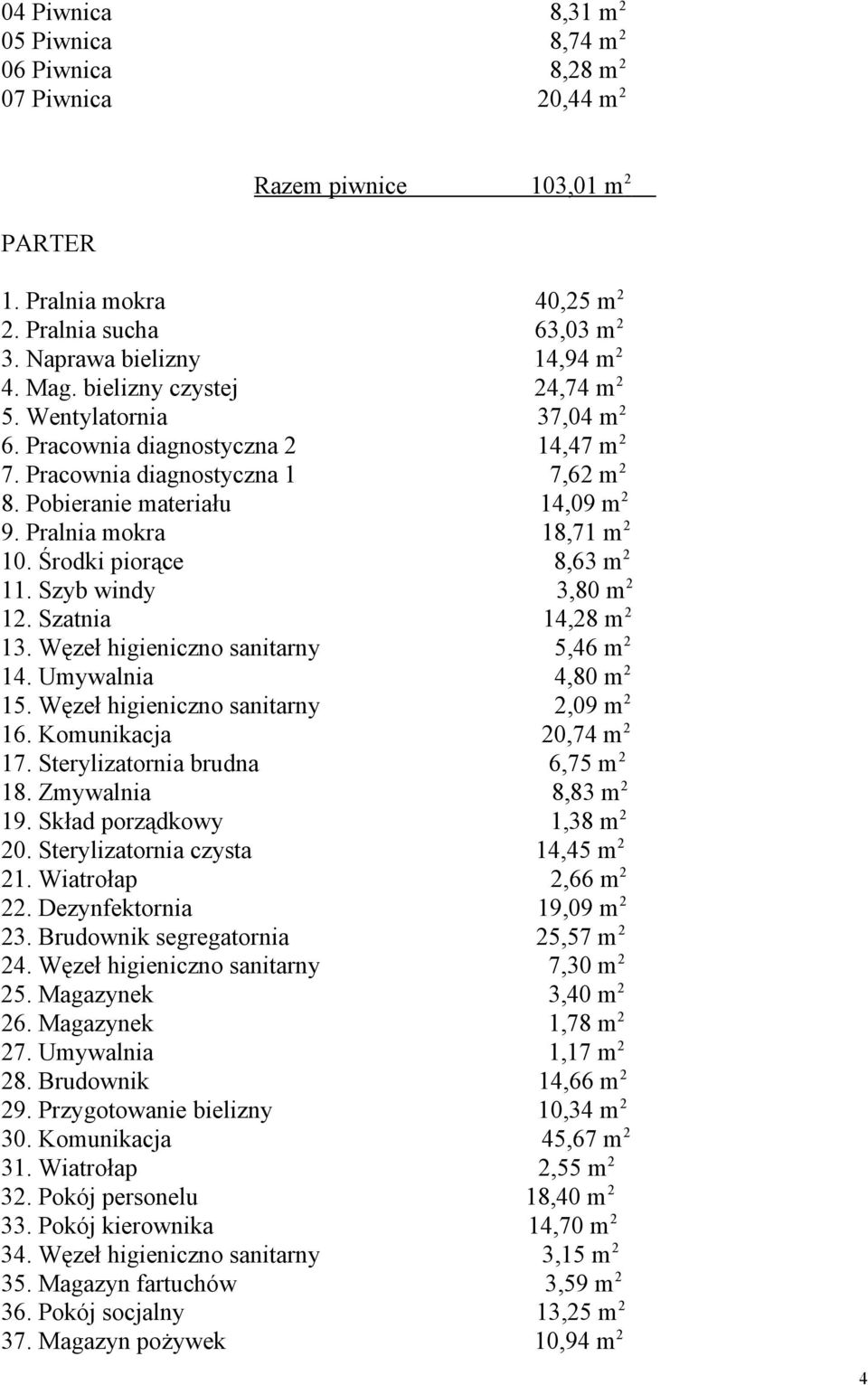 Środki piorące 8,63 m 2 11. Szyb windy 3,80 m 2 12. Szatnia 14,28 m 2 13. Węzeł higieniczno sanitarny 5,46 m 2 14. Umywalnia 4,80 m 2 15. Węzeł higieniczno sanitarny 2,09 m 2 16.