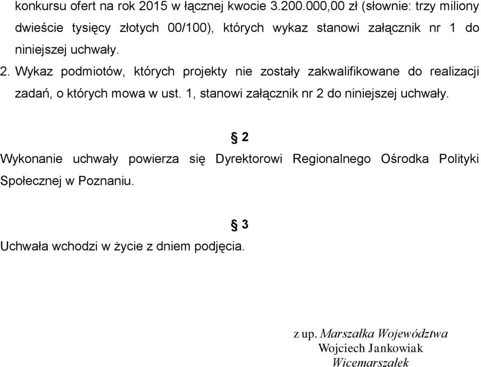 Wykaz podmiotów, których projekty nie zostały zakwalifikowane do realizacji zadań, o których mowa w ust.