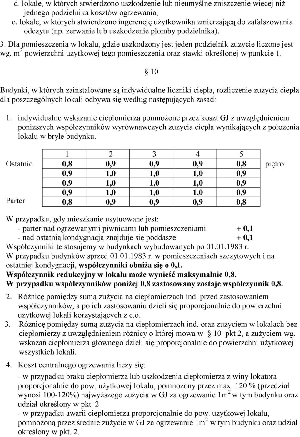 Dla pomieszczenia w lokalu, gdzie uszkodzony jest jeden podzielnik zużycie liczone jest wg. m 2 powierzchni użytkowej tego pomieszczenia oraz stawki określonej w punkcie 1.