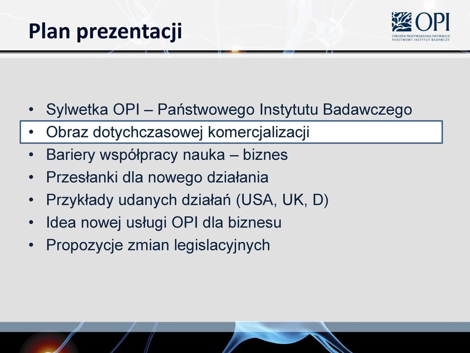 biznes Przesłanki dla nowego działania Przykłady udanych działań