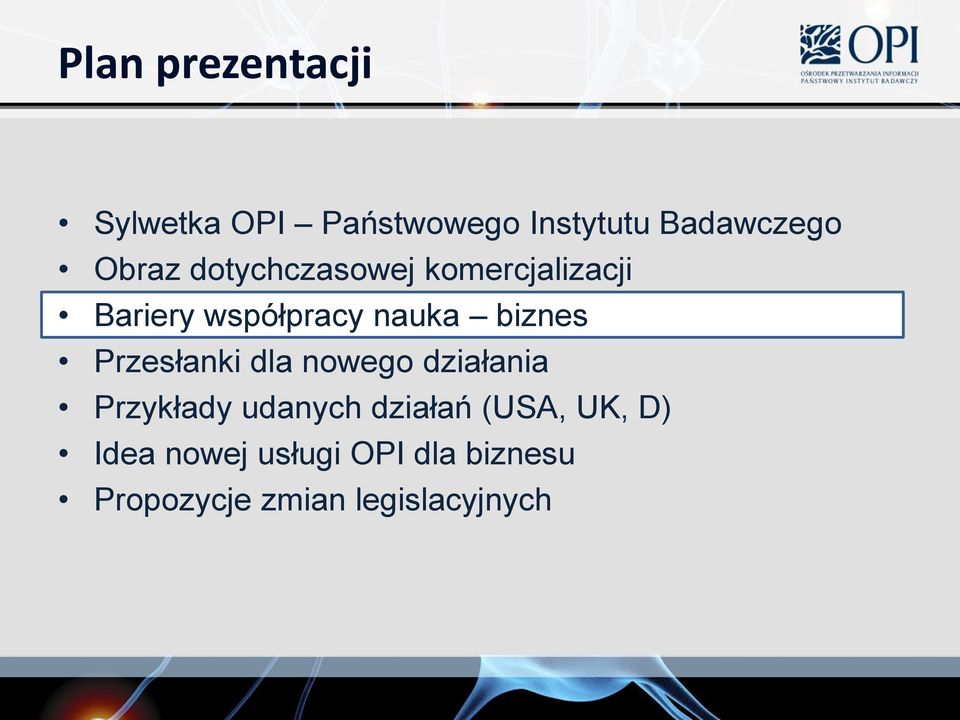 biznes Przesłanki dla nowego działania Przykłady udanych działań