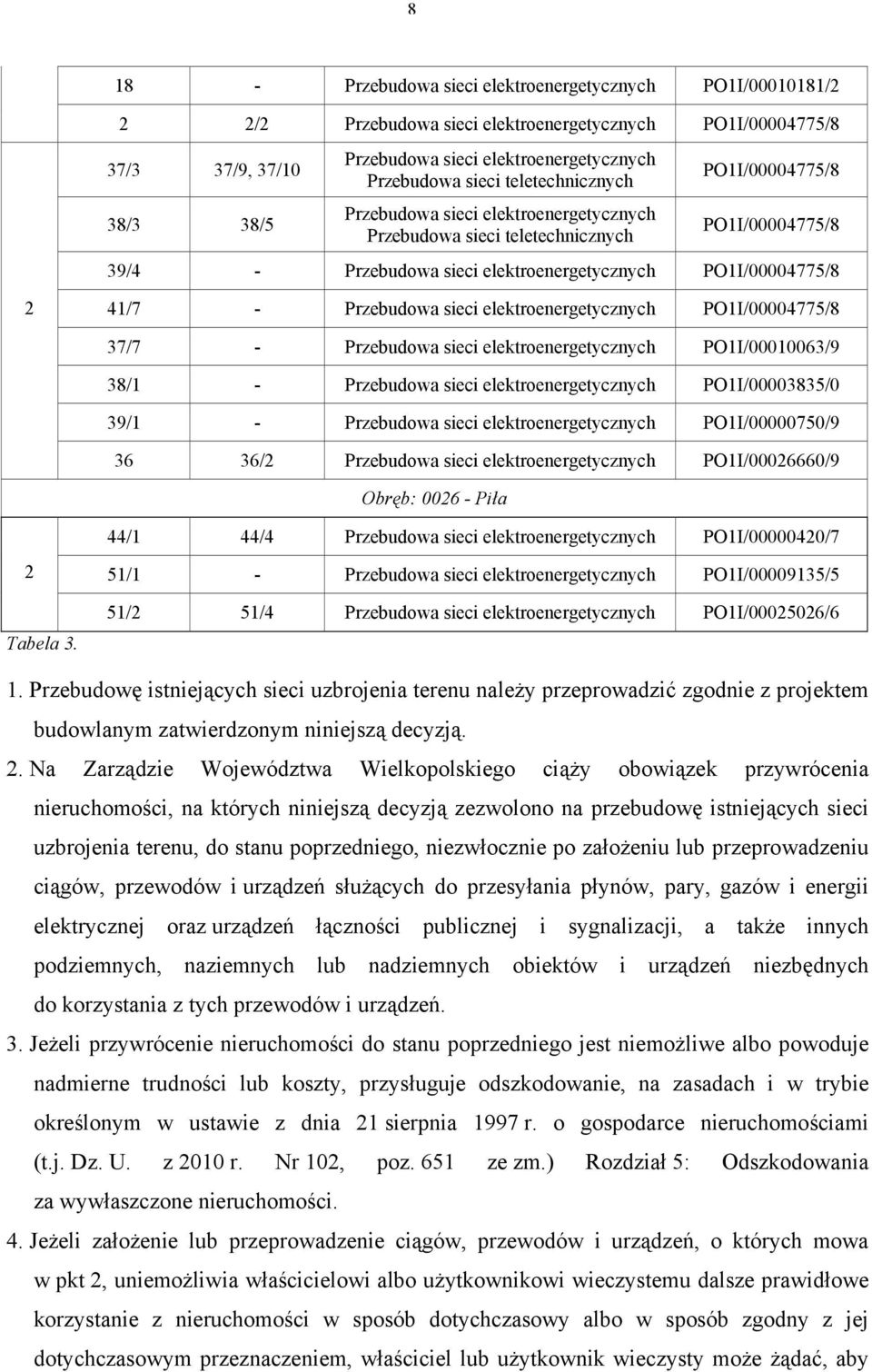 Przebudowa sieci elektroenergetycznych PO1I/00004775/8 37/7 - Przebudowa sieci elektroenergetycznych PO1I/00010063/9 38/1 - Przebudowa sieci elektroenergetycznych PO1I/00003835/0 39/1 - Przebudowa