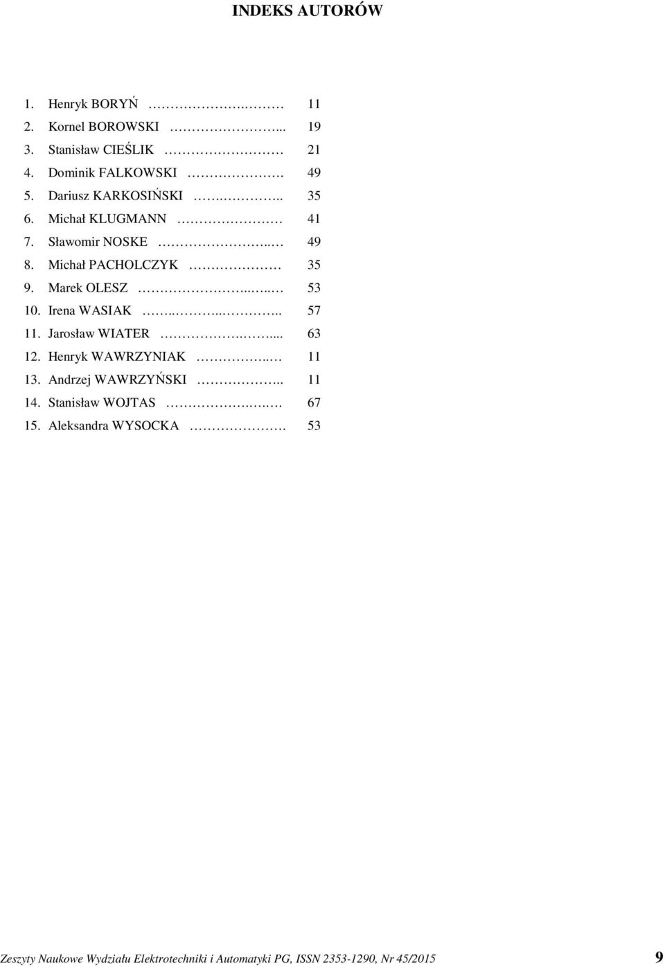 Irena WASIAK...... 57 11. Jarosław WIATER.... 63 12. Henryk WAWRZYNIAK.. 11 13. Andrzej WAWRZYŃSKI.. 11 14.