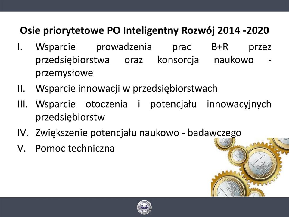 przemysłowe II. Wsparcie innowacji w przedsiębiorstwach III.