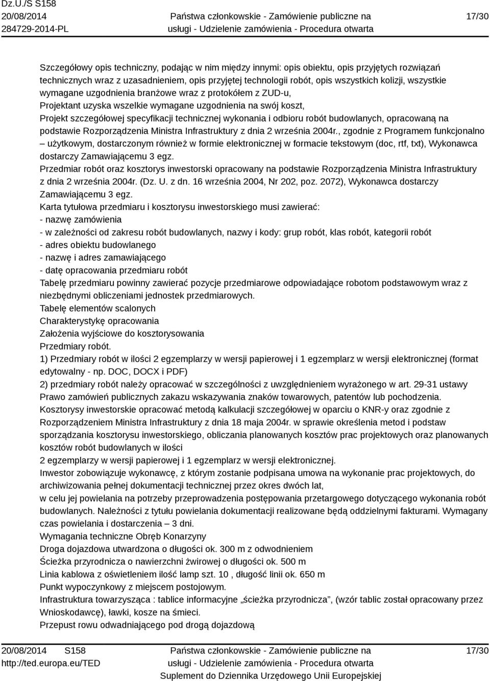 robót budowlanych, opracowaną na podstawie Rozporządzenia Ministra Infrastruktury z dnia 2 września 2004r.