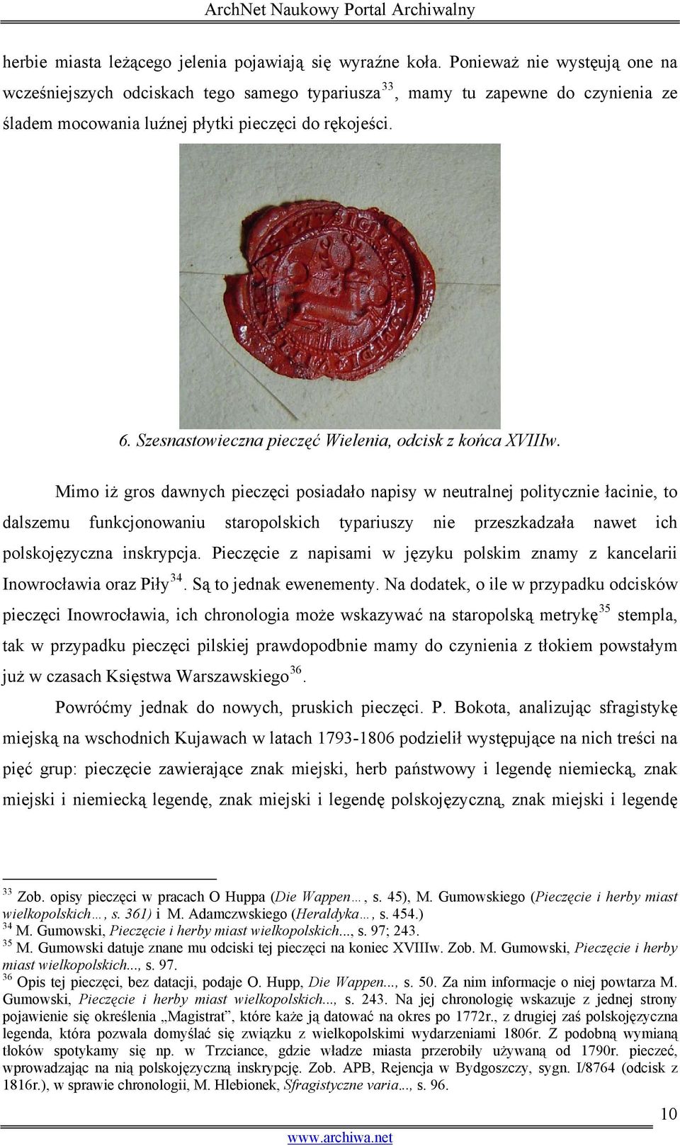 Szesnastowieczna pieczęć Wielenia, odcisk z końca XVIIIw.