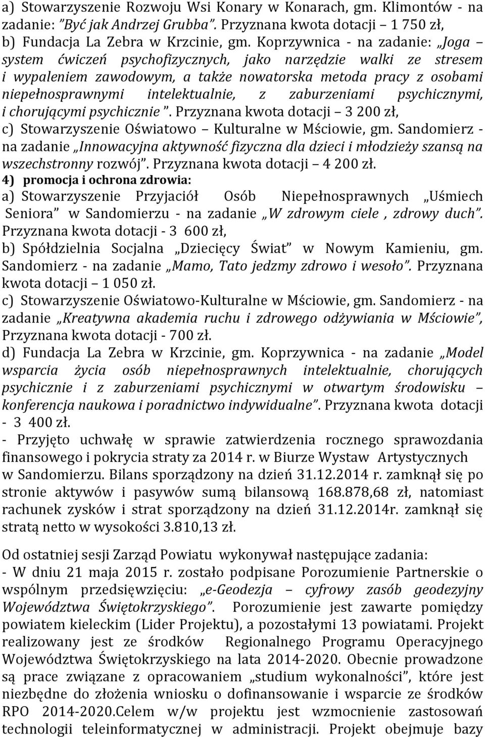 zaburzeniami psychicznymi, i chorującymi psychicznie. Przyznana kwota dotacji 3 200 zł, c) Stowarzyszenie Oświatowo Kulturalne w Mściowie, gm.