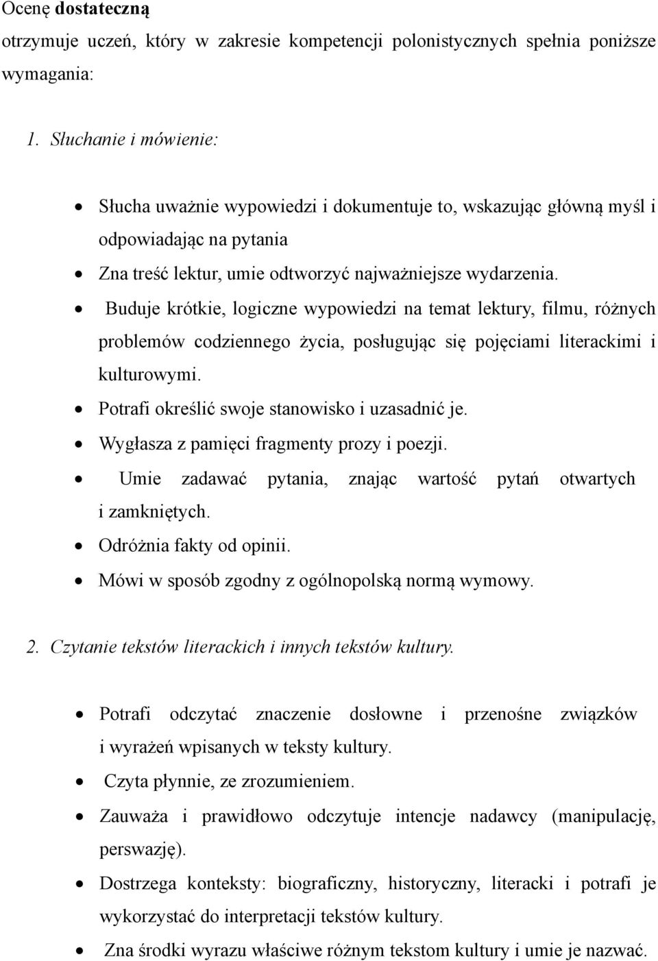 Buduje krótkie, logiczne wypowiedzi na temat lektury, filmu, różnych problemów codziennego życia, posługując się pojęciami literackimi i kulturowymi. Potrafi określić swoje stanowisko i uzasadnić je.