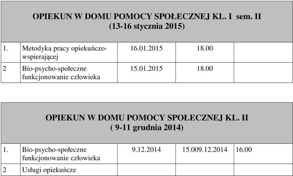 człowieka 16.01.2015 18.00 15.01.2015 18.00 OPIEKUN W DOMU POMOCY SPOŁECZNEJ KL.