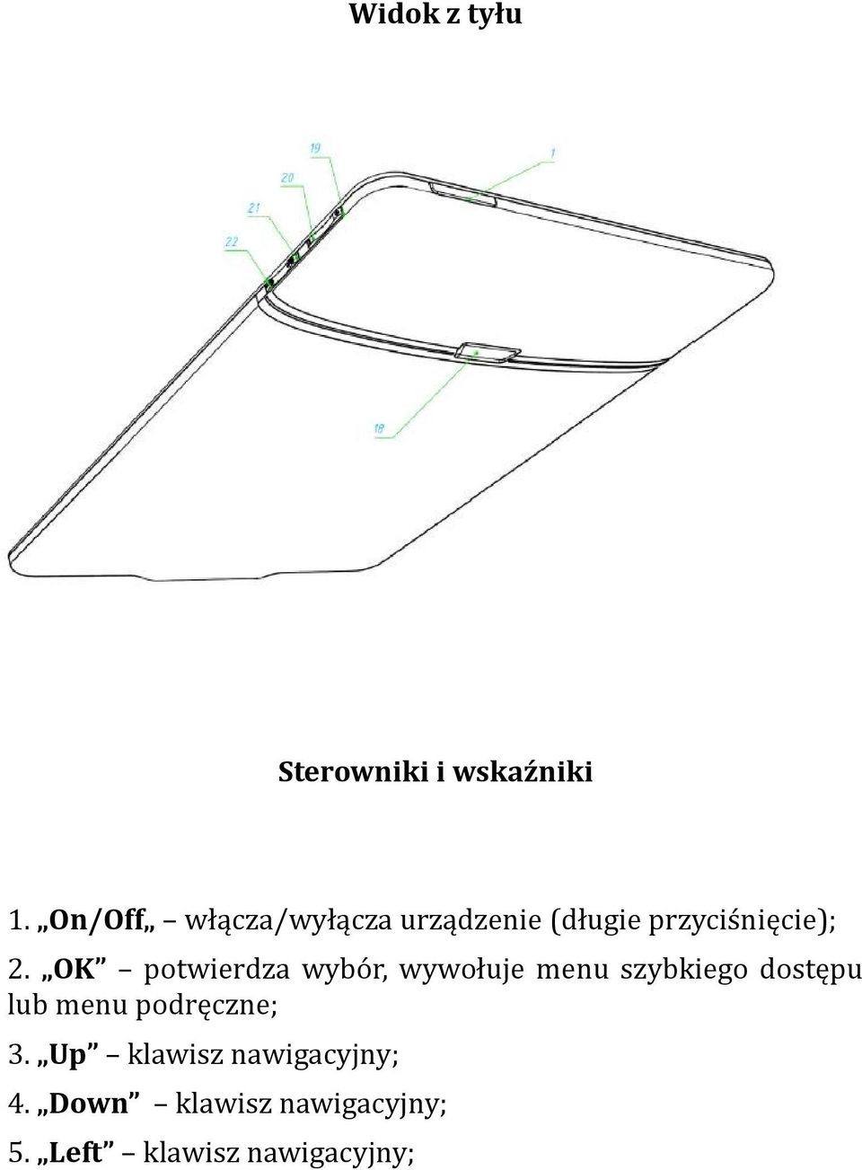 OK ptwierdza wybór, wywłuje menu szybkieg dstępu lub menu