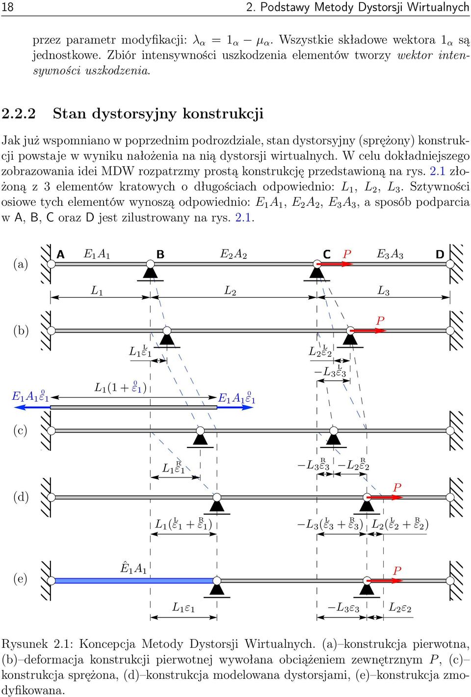 2.2 Stan dystorsyjny konstrukcji Jak już wspomniano w poprzednim podrozdziale, stan dystorsyjny (sprężony) konstrukcji powstaje w wyniku nałożenia na nią dystorsji wirtualnych.